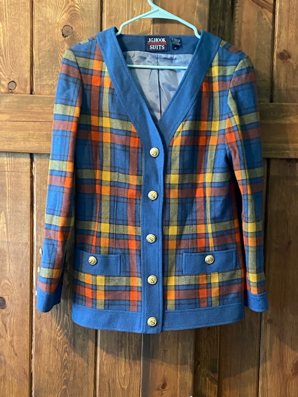 J. G. Hook Blue Plaid Blazer with Orange & Yellow Accents